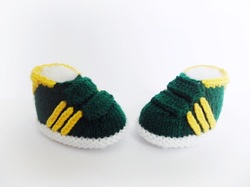 Baby Green Gazelles, Adidas style booties, hand knitted booties by StarBaby Designer Knitwear, www.starbabyknitwear.com