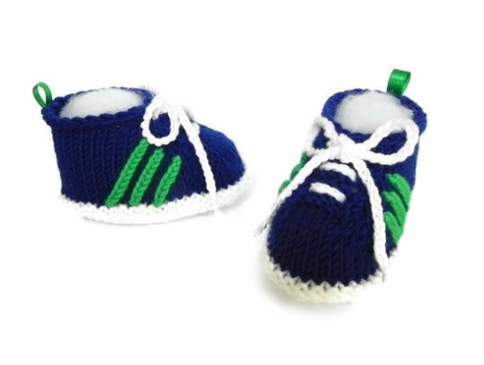 Baby Sneakers, hand knitted booties by StarBaby Designer Knitwear, www.starbabyknitwear.com