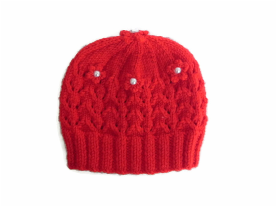 Red Pearl Beanie Hat by StarBaby Knitwear, www.starbabyknitwear.com