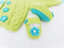 Baby Cardigan set, Baby Flower shoes,  by StarBaby Knitwear, www.starbabyknitwear.com