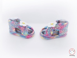 Daisy Sandals, Colourful Sandals, hand knit baby sandals by StarBaby Designer Knitwear, www.starbabyknitwear.com