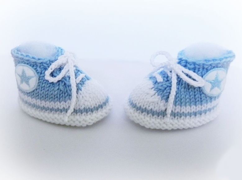 Baby Blue Converse style booties by StarBaby Designer Knitwear, www.starbabyknitwear.com
