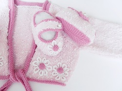 Baby Cardigan set, Baby Flower shoes,  by StarBaby Knitwear, www.starbabyknitwear.com