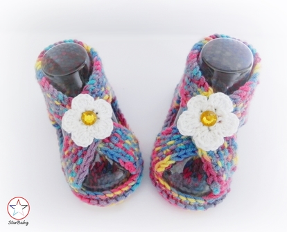 Daisy Sandals,  hand knit sandals by StarBaby Designer Knitwear, www.starbabyknitwear.com