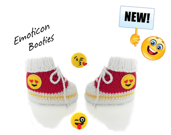 Baby booties, emoticon, baby emoticon, baby knits, baby trainers, knitted booties, www.starbabyknitwear.com