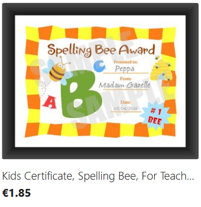 Spelling Bee Certificate digital download